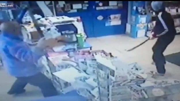 A convenience store clerk in England really didn't want to get robbed, and fought off a machete-wielding man to prove it