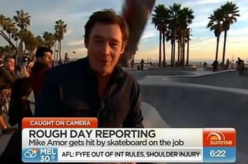 tv reporter hit in head by skateboard