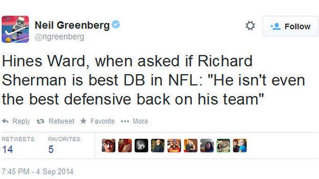 NBC studio analyst Hines Ward has a couple uncomplimentary things to say about Richard Sherman.