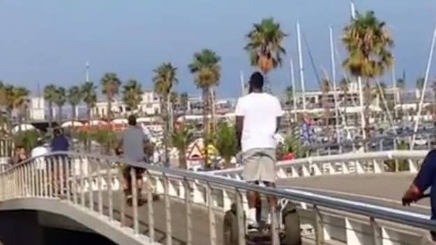 The Rockets superstar almost got knocked over during a Segway ride in Spain over the weekend.