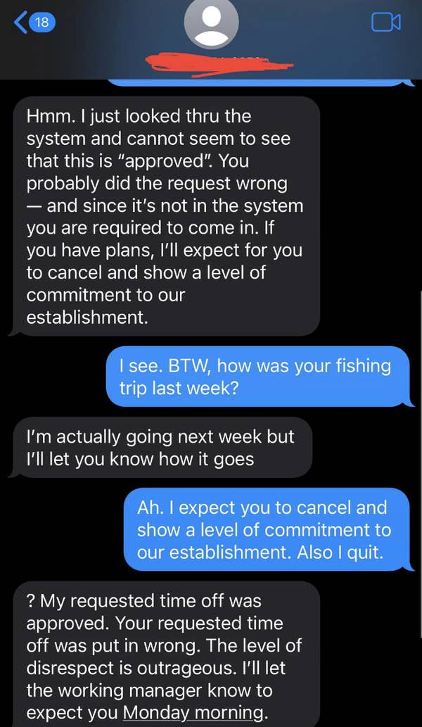 18 Awful Bosses Who Cry "Nobody Wants To Work Anymore" While Mistreating Their Own Employees 4 Screenshot of a text exchange