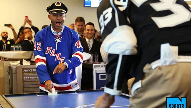 Watch Yankees legend Mariano Rivera play against Kareem Abdul-Jabbar in an air hockey game for charity.