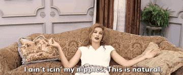 Movie gif: Margot Robbie saying she doesn&#x27;t ice her nipples, then icing her nipples