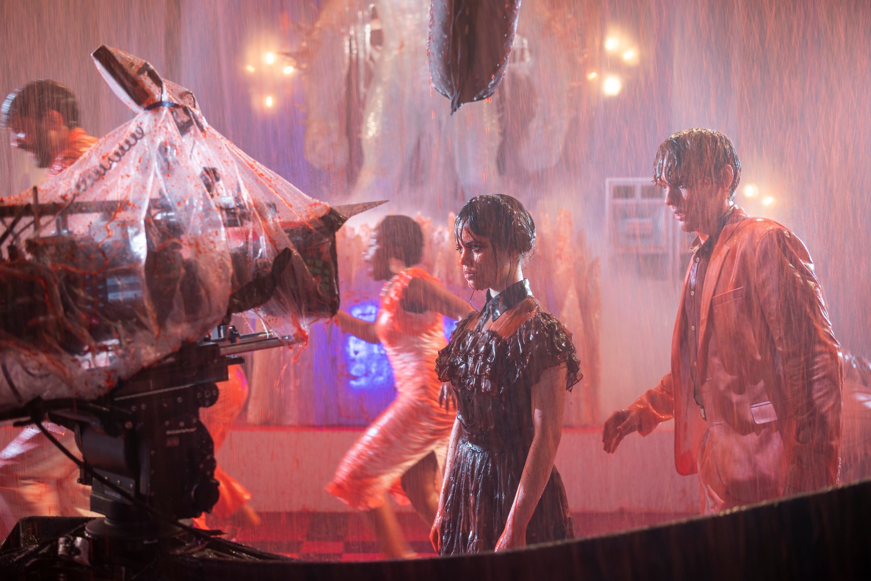 the blood rain shower scene from &quot;wednesday&quot;