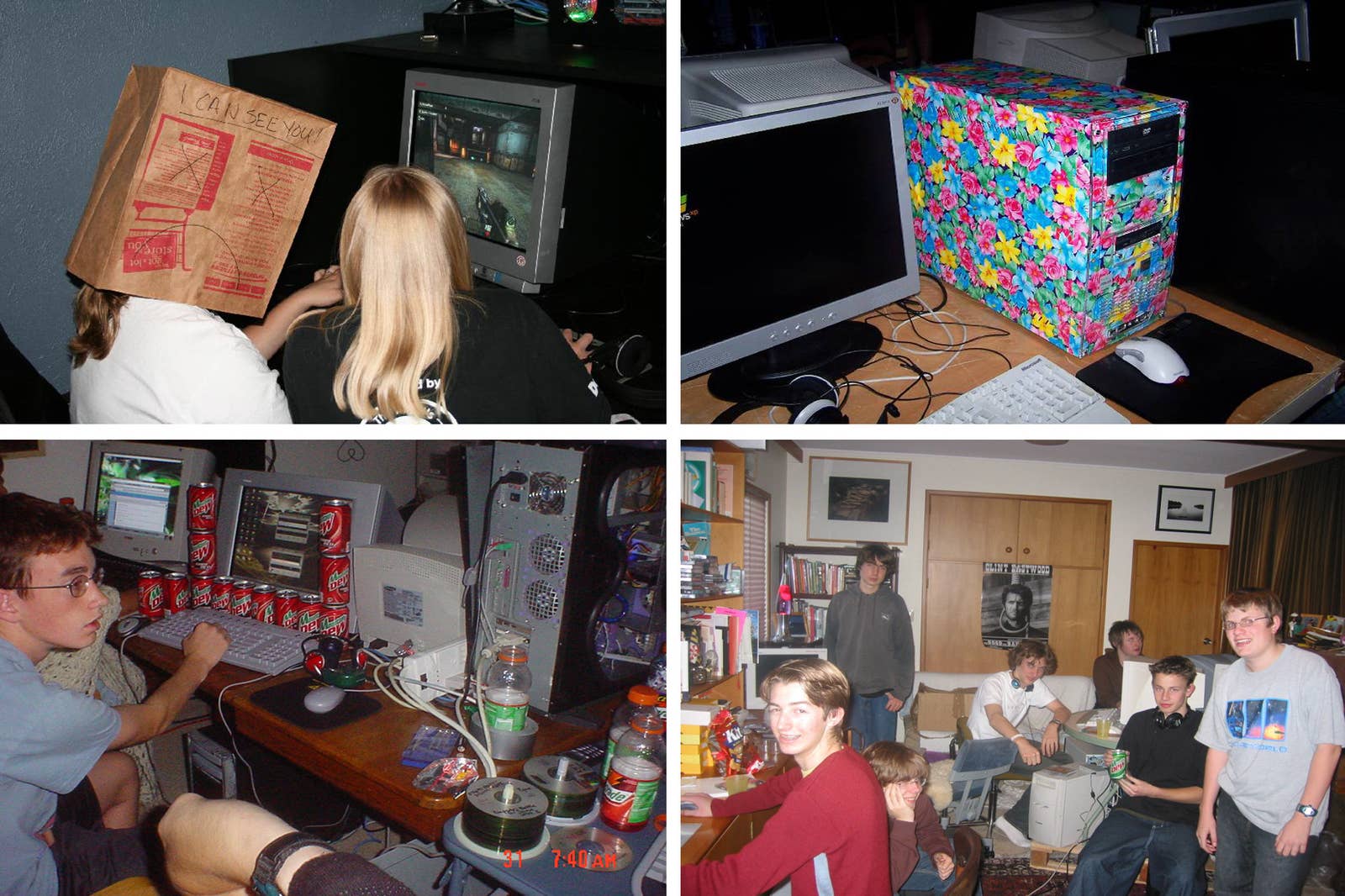 Four images of people at LAN parties