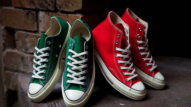 Festive red and green colorways.