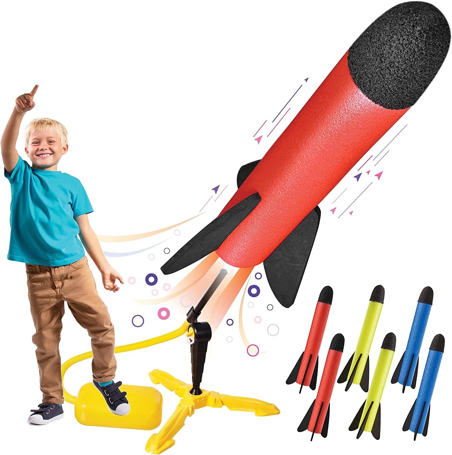 Child playing with rocket toy