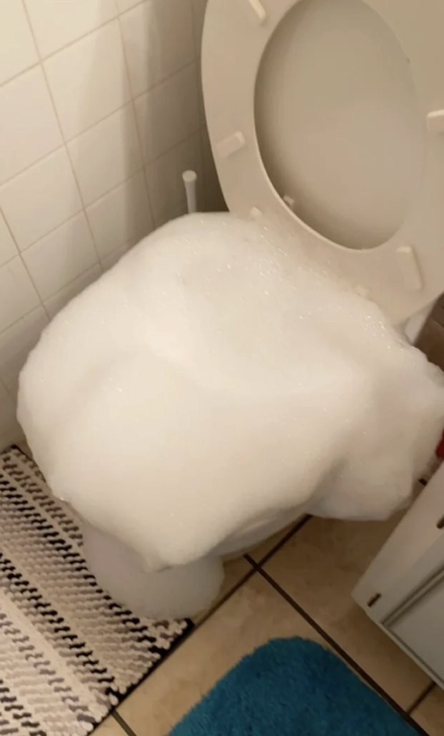 Bubbles coming out of a toilet