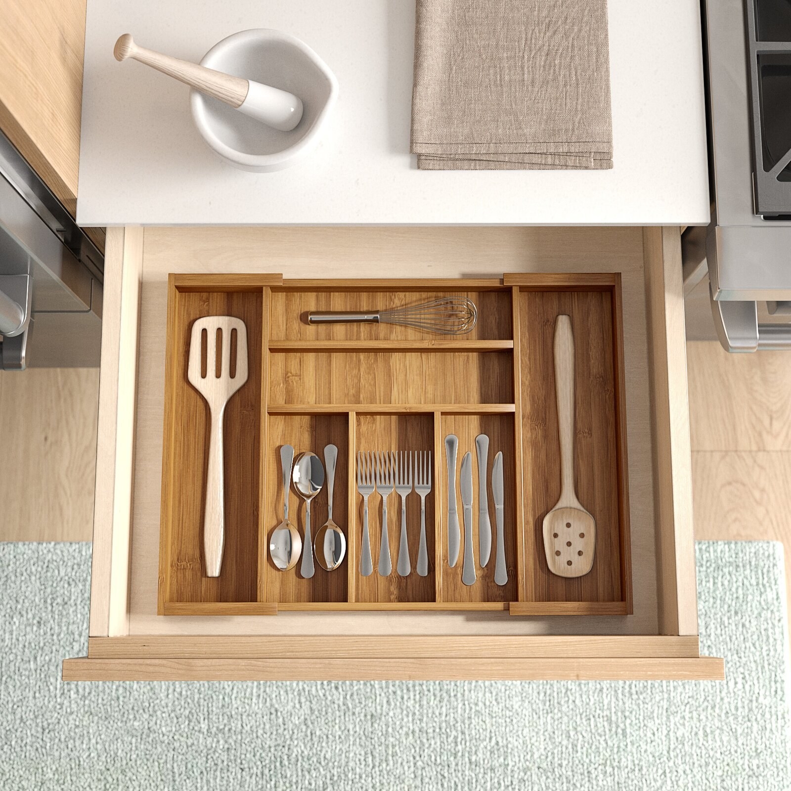 The drawer organizer with utensils