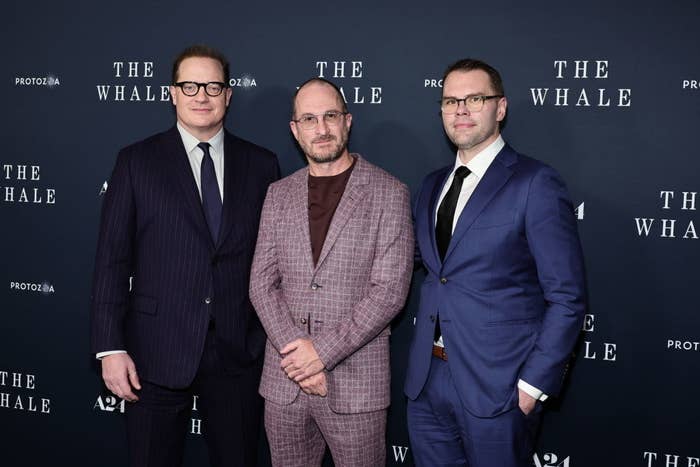 Brendan Fraser, director Darren Aronofsky, and screenwriter Samuel D. Hunter attend &quot;The Whale&quot; New York Screening