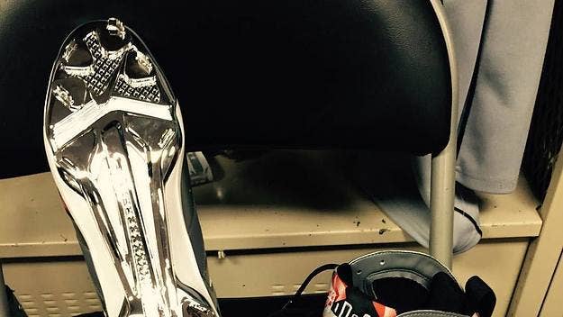 Detroit Tigers pitcher David Price flexes an exclusive Air Jordan VII cleat ahead of the 2015 MLB All-Star Game.