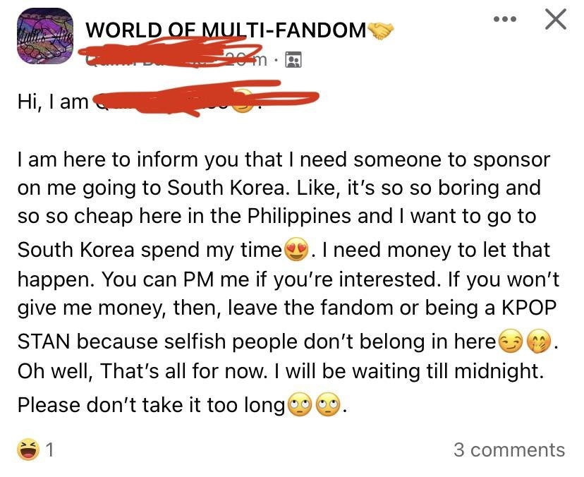 &quot;I am here to inform you that I need someone to sponsor on me going to South Korea&quot;