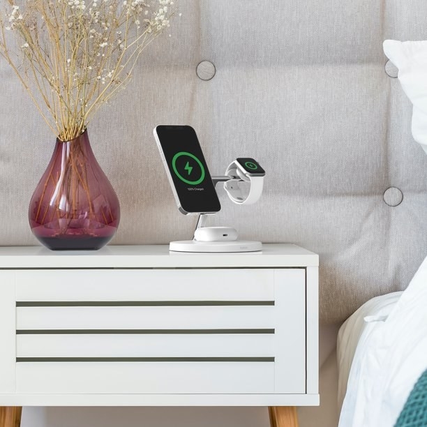 the charging station on a nightstand