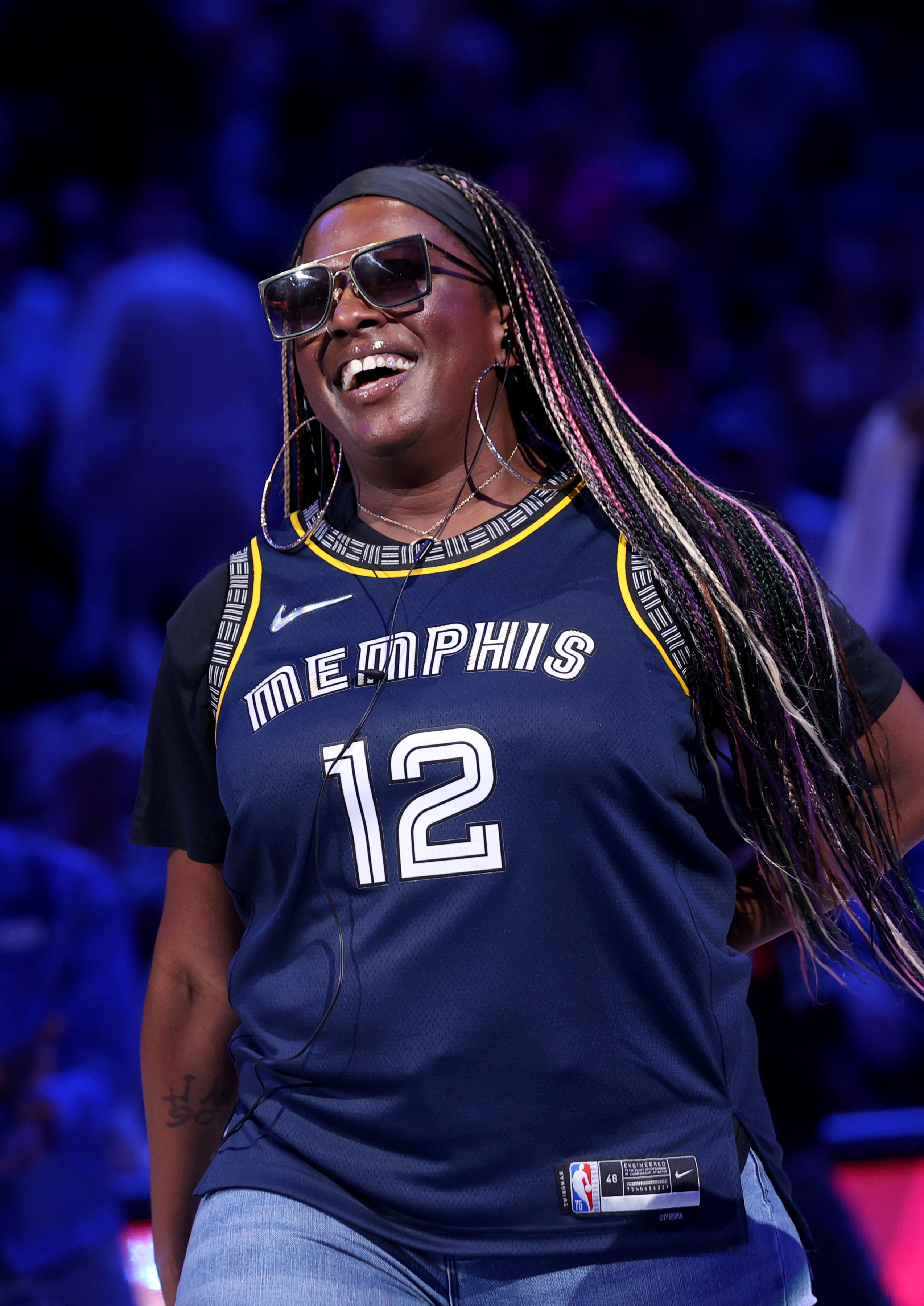 Gangsta Boo performs during the 2022 NBA playoffs between the Golden State Warriors and the Memphis Grizzlies on May 1, 2022, at FedExForum in Memphis