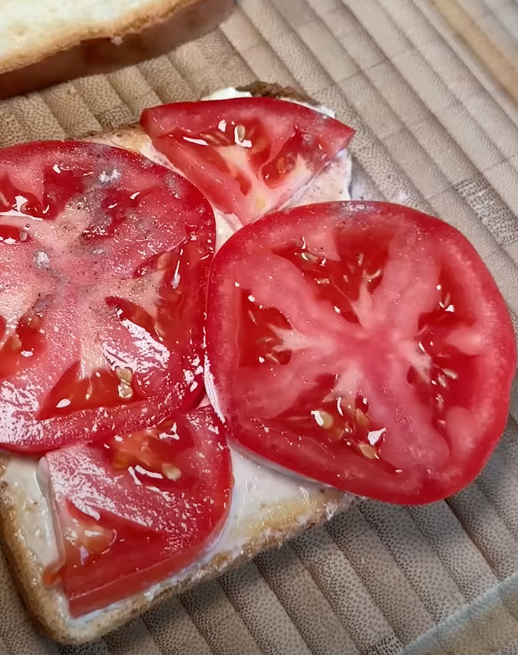 A tomato mayo sandwich