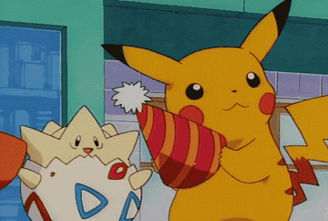 a gif of pikachu and togepi putting on party harts