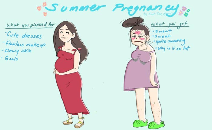 drawing of two women: on the left is a woman with long, flowy hair and a flowy dress that says &quot;what you planned for, vs the drawing on the right of a woman with a high messy bun and short dress that says &quot;what you got&quot;