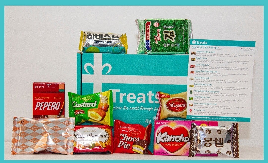 Treats box with different international snacks