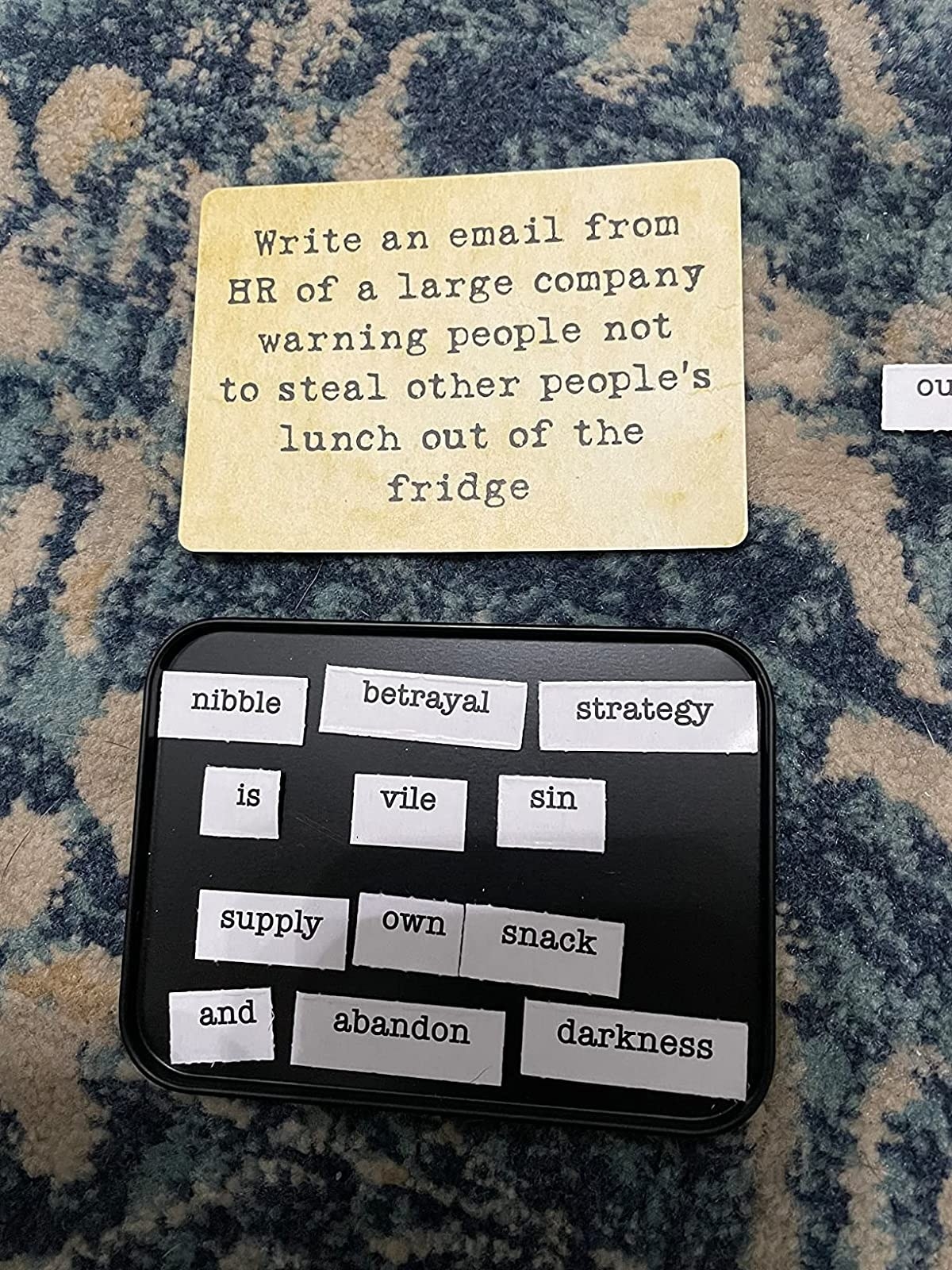 Reviewer&#x27;s photo of playing Ransom Notes with two different cards