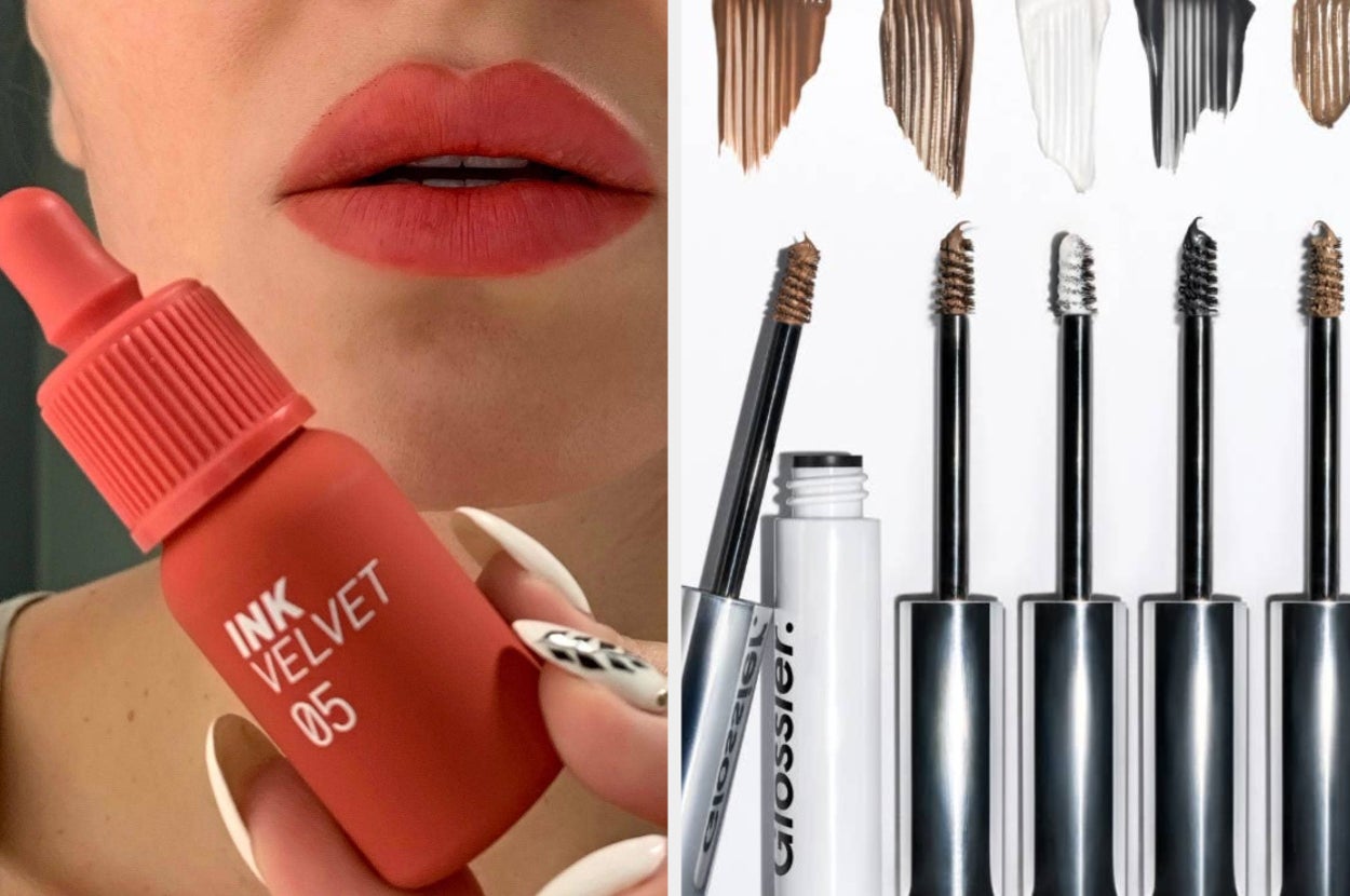 lip stain on the left and glossier brow gel on the right