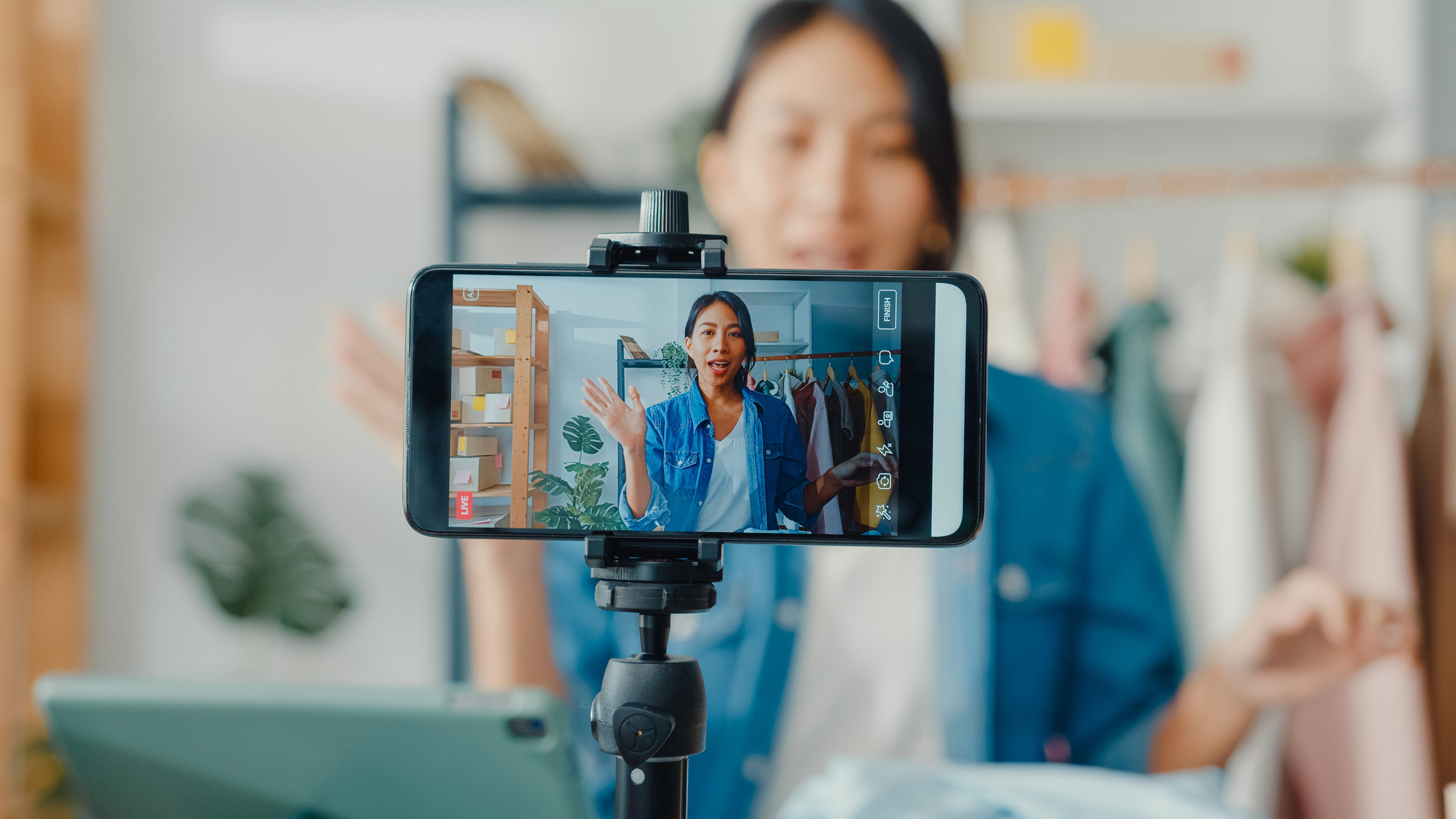 woman filming herself telling a story