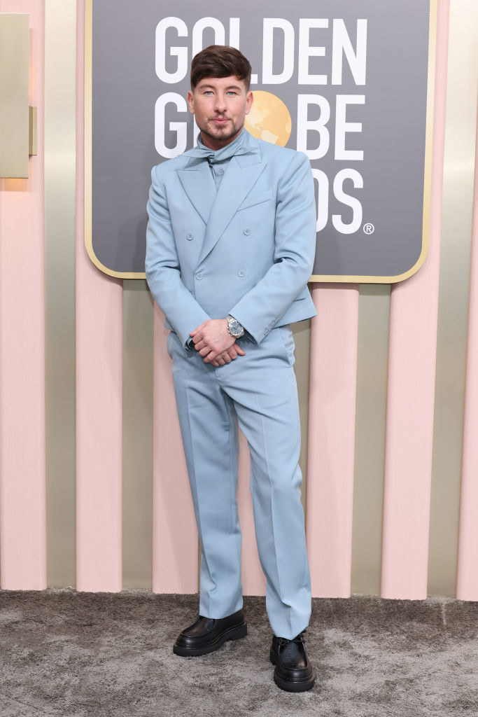 Barry Keoghan attends the 80th Annual Golden Globe Awards in a pastel suit