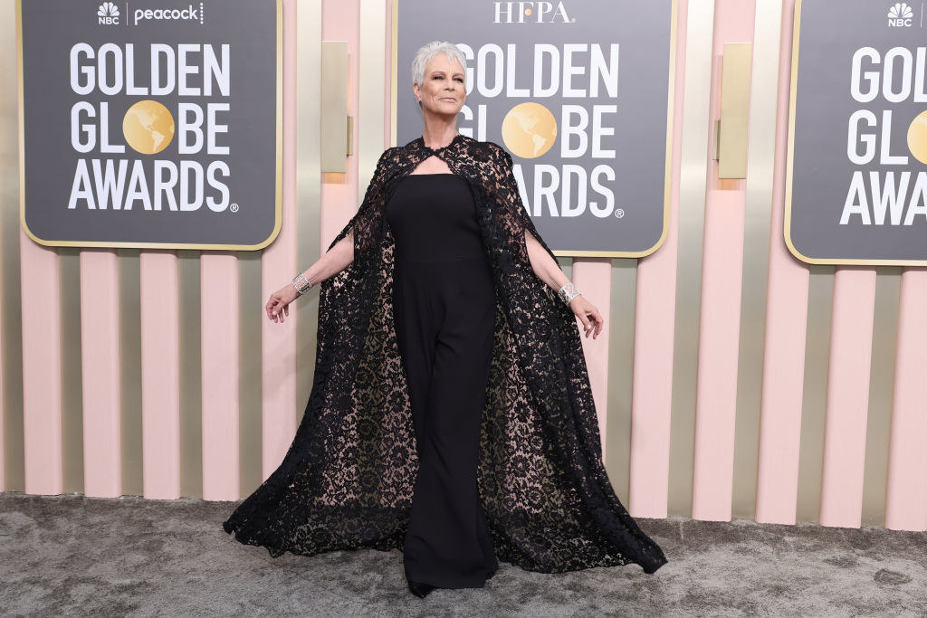 Jamie Lee Curtis attends the 80th Annual Golden Globe Awards in a lace gown