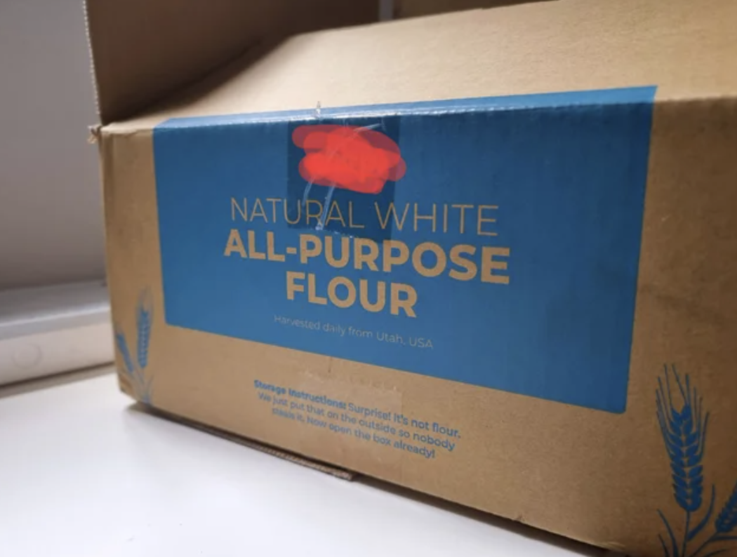 A box labeled &quot;Natural white all-purpose flour&quot;