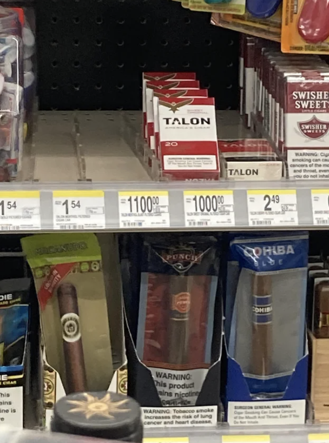 Talon cigars for $1,000 on the shelf