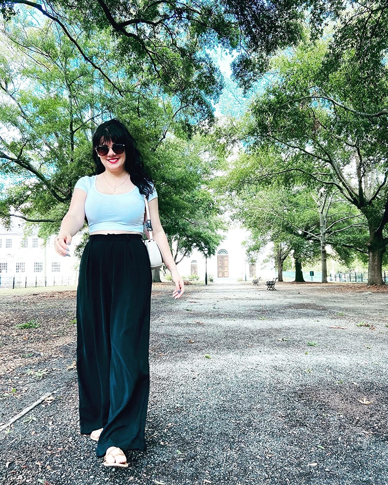 a reviewer wearing the palazzo pants