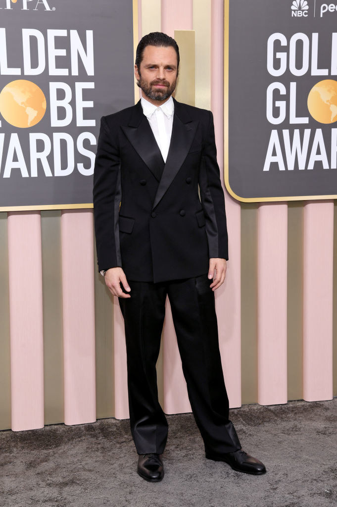 Sebastian Stan attends the 80th Annual Golden Globe Awards in a tux