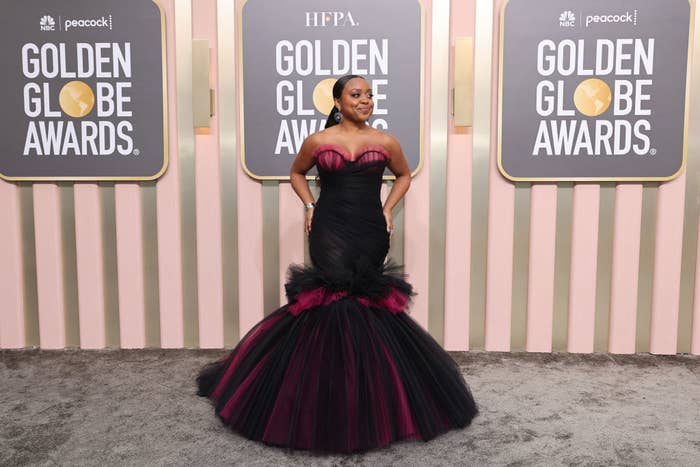 Quinta Brunson attends the 80th Annual Golden Globe Awards in a mermaid gown