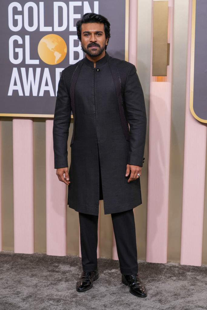 Ram Charan attends the 80th Annual Golden Globe Awards in a suit