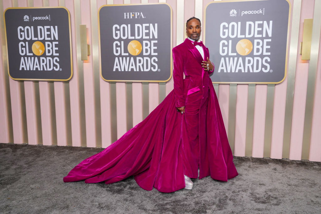 Billy Porter attends the 80th Annual Golden Globe Awards in a velvet gown