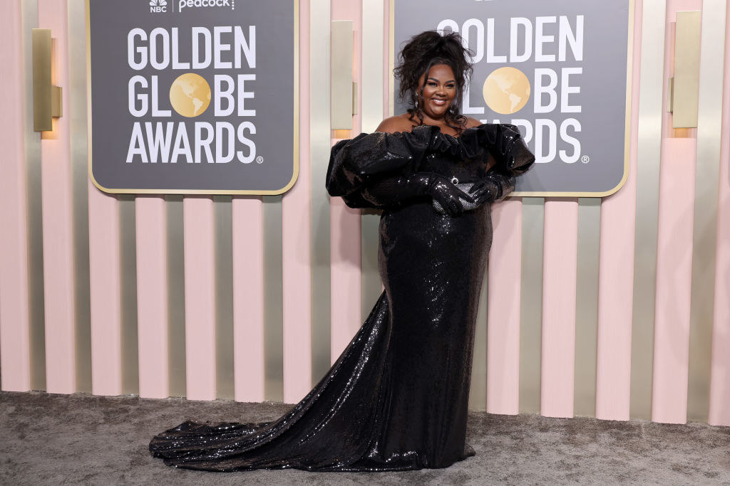 Nicole Byer attends the 80th Annual Golden Globe Awards in a long gown