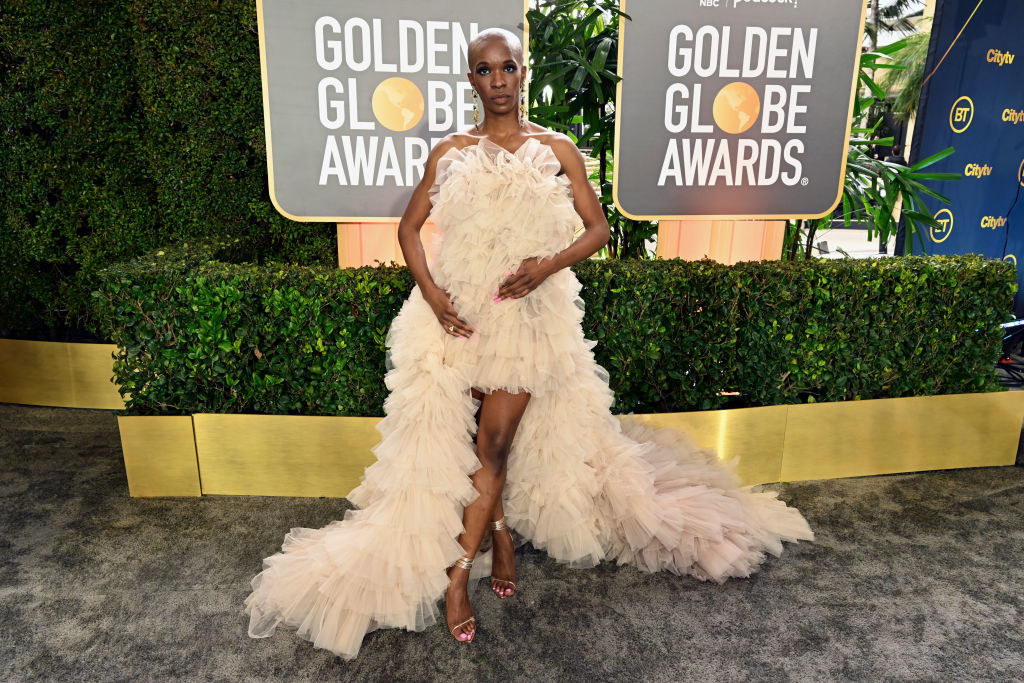 Monica Ahanonu celebrates the 80th Annual Golden Globe Awards in a gown