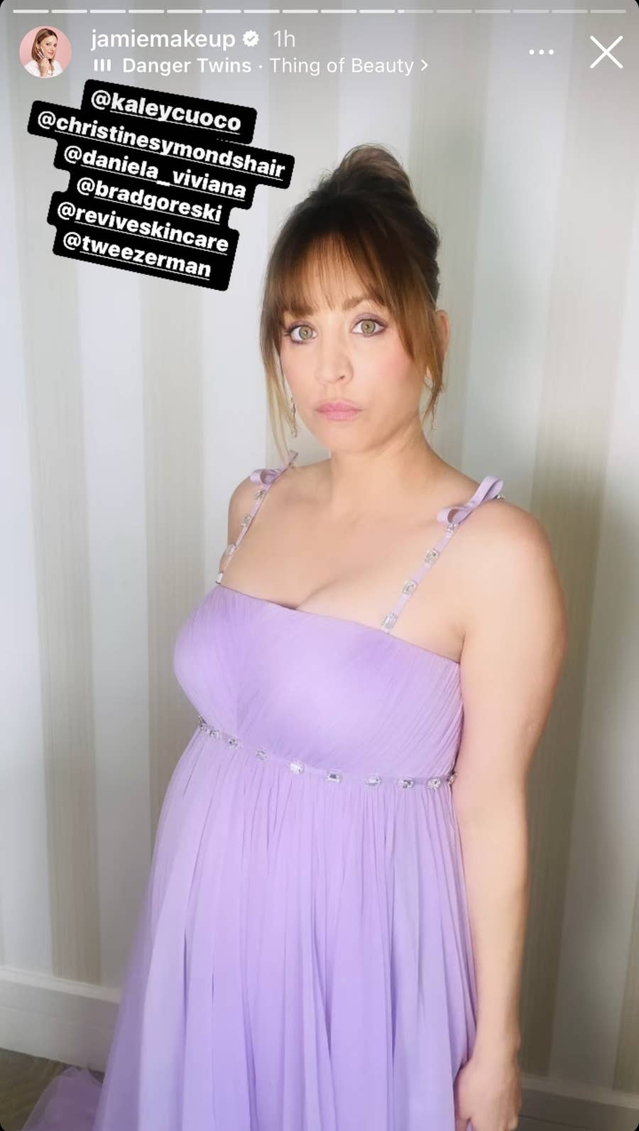kaley cuoco purple dress Kaley Cuoco in Lavender Dress at the 2023 Golden GlobesSee Pics