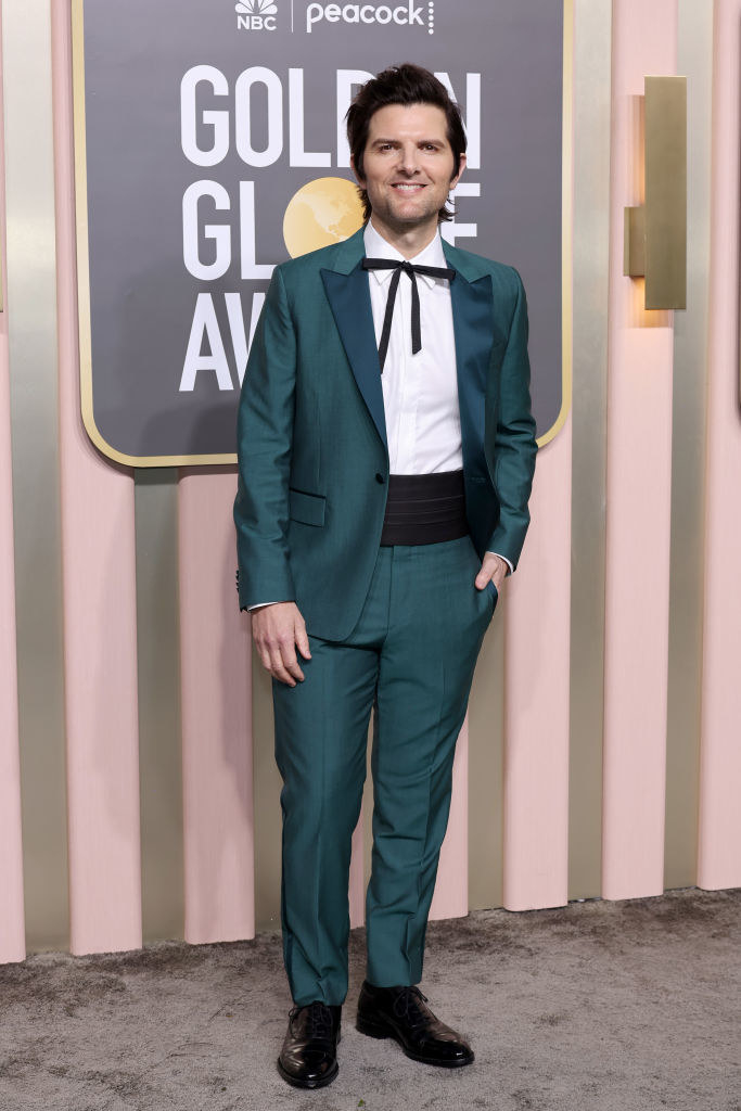 Adam Scott attends the 80th Annual Golden Globe Awards in a colorful tux