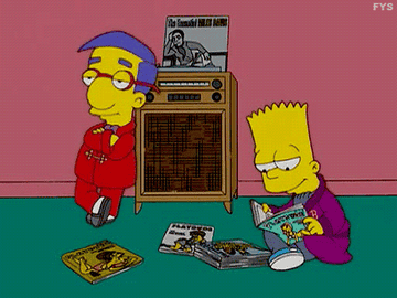Milhouse and Bart just hanging out listening to records and reading books