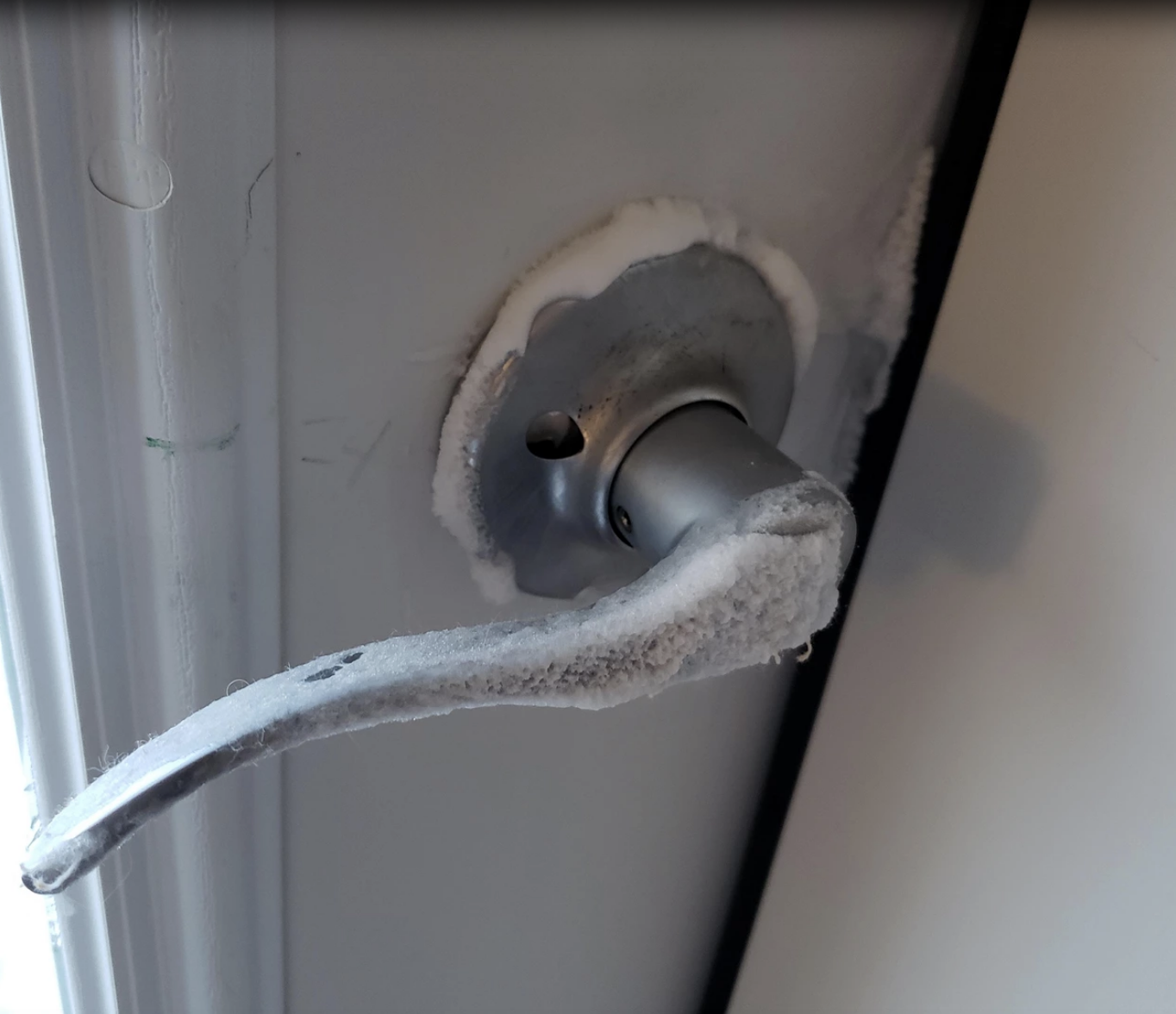 A frozen doorknob