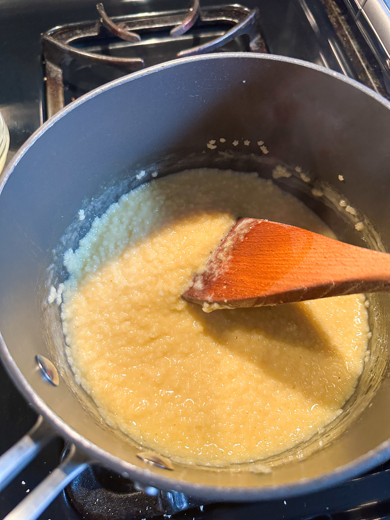 creamy pastina in a saucepan