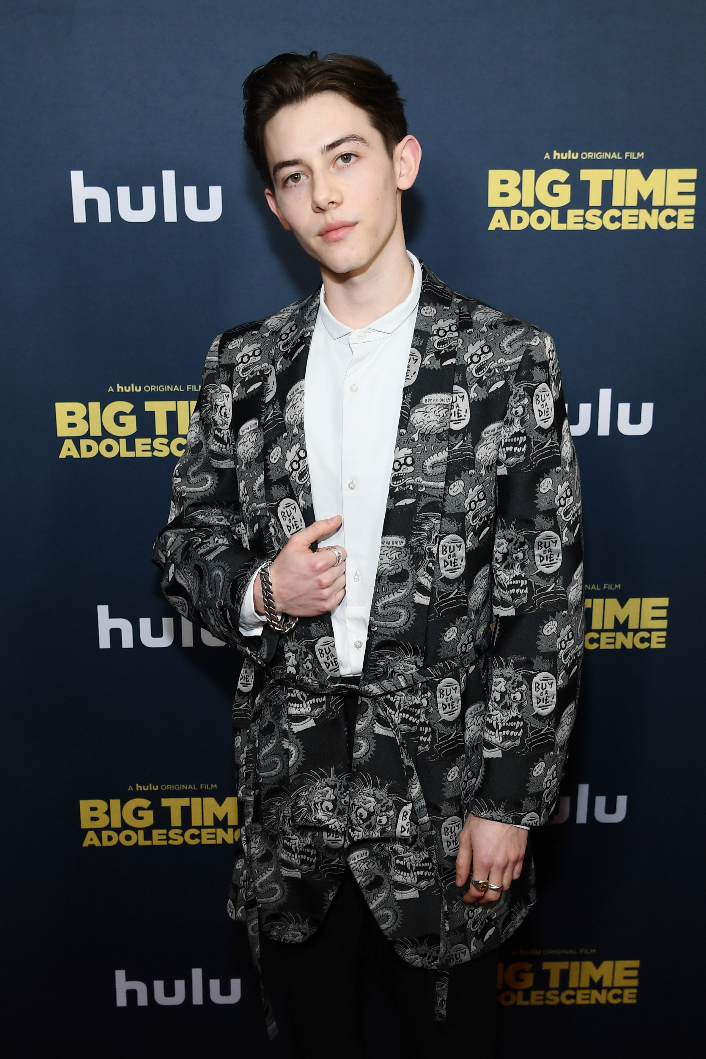 Griffin on the red carpet in a &quot;Buy or Die!&quot; print jacket