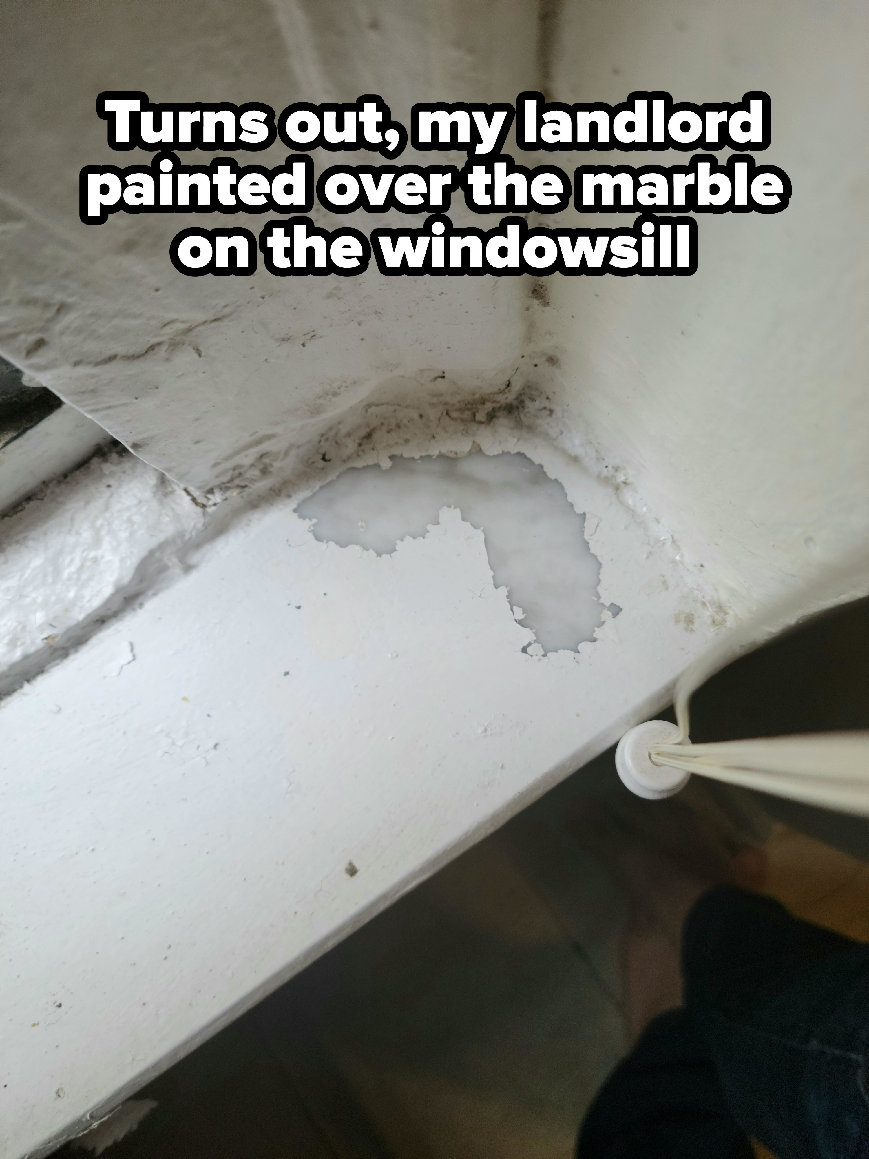 white paint over marble on a windowsill