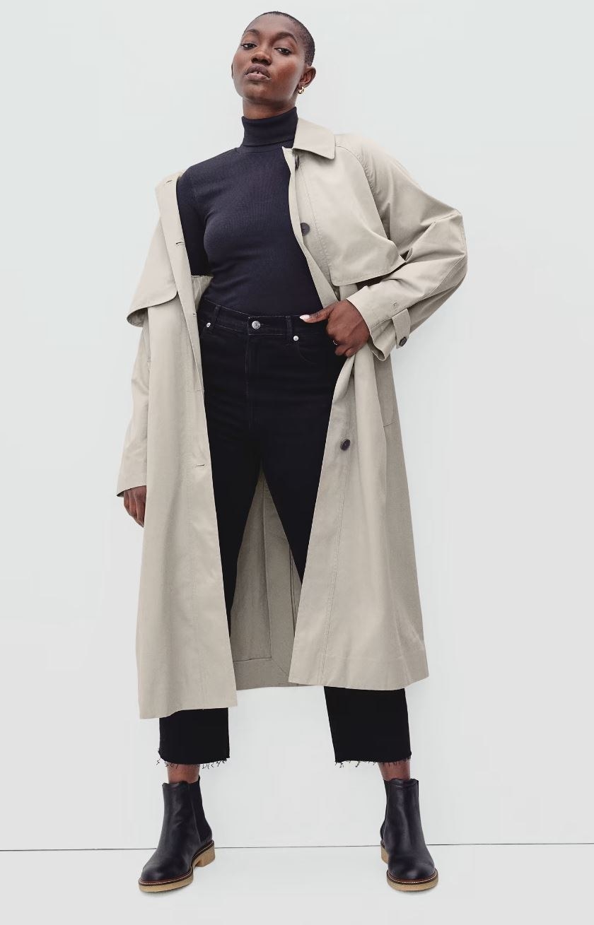 model wearing creme oversized coat