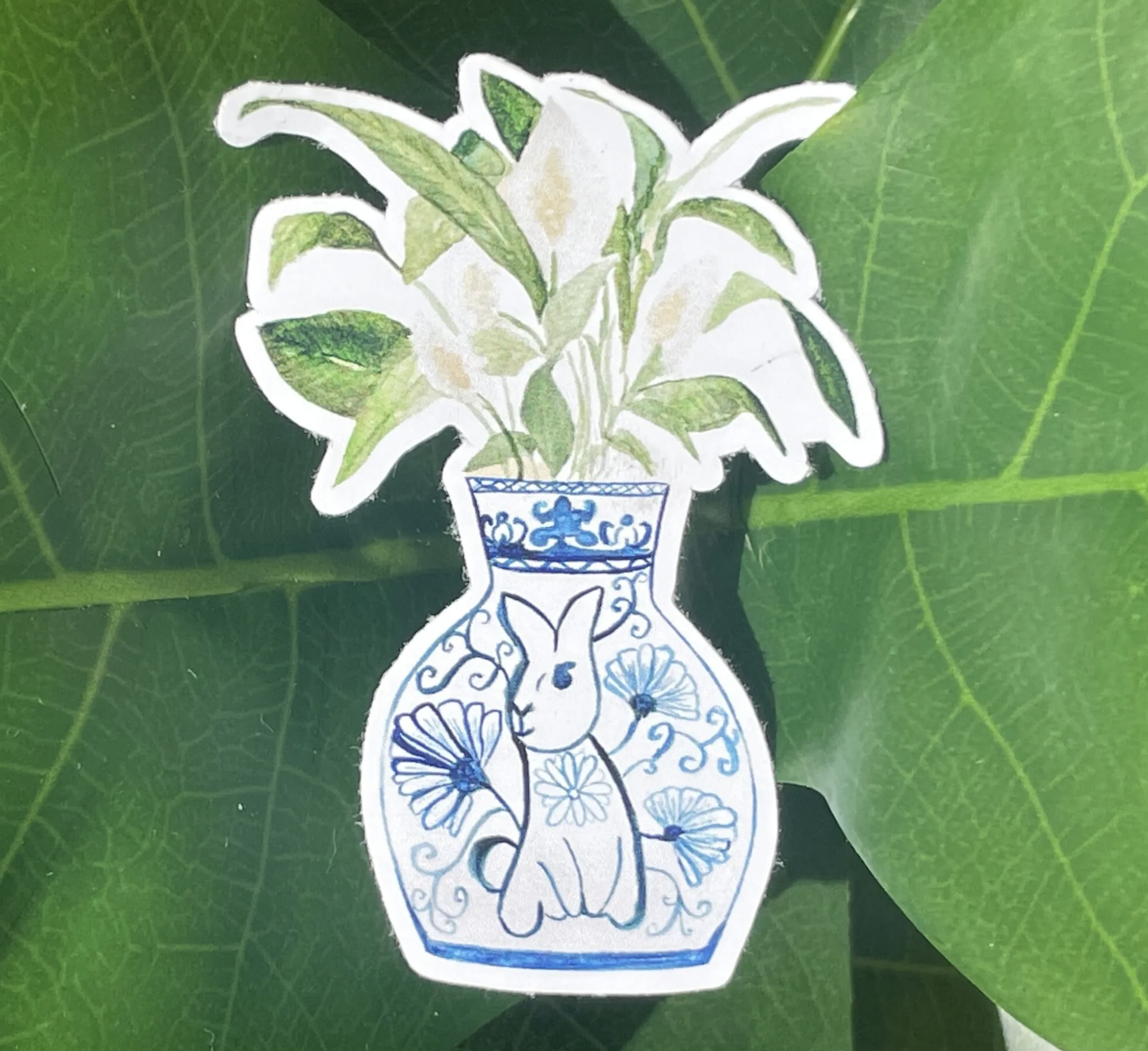drawing Rabbit on plant vase as a sticker
