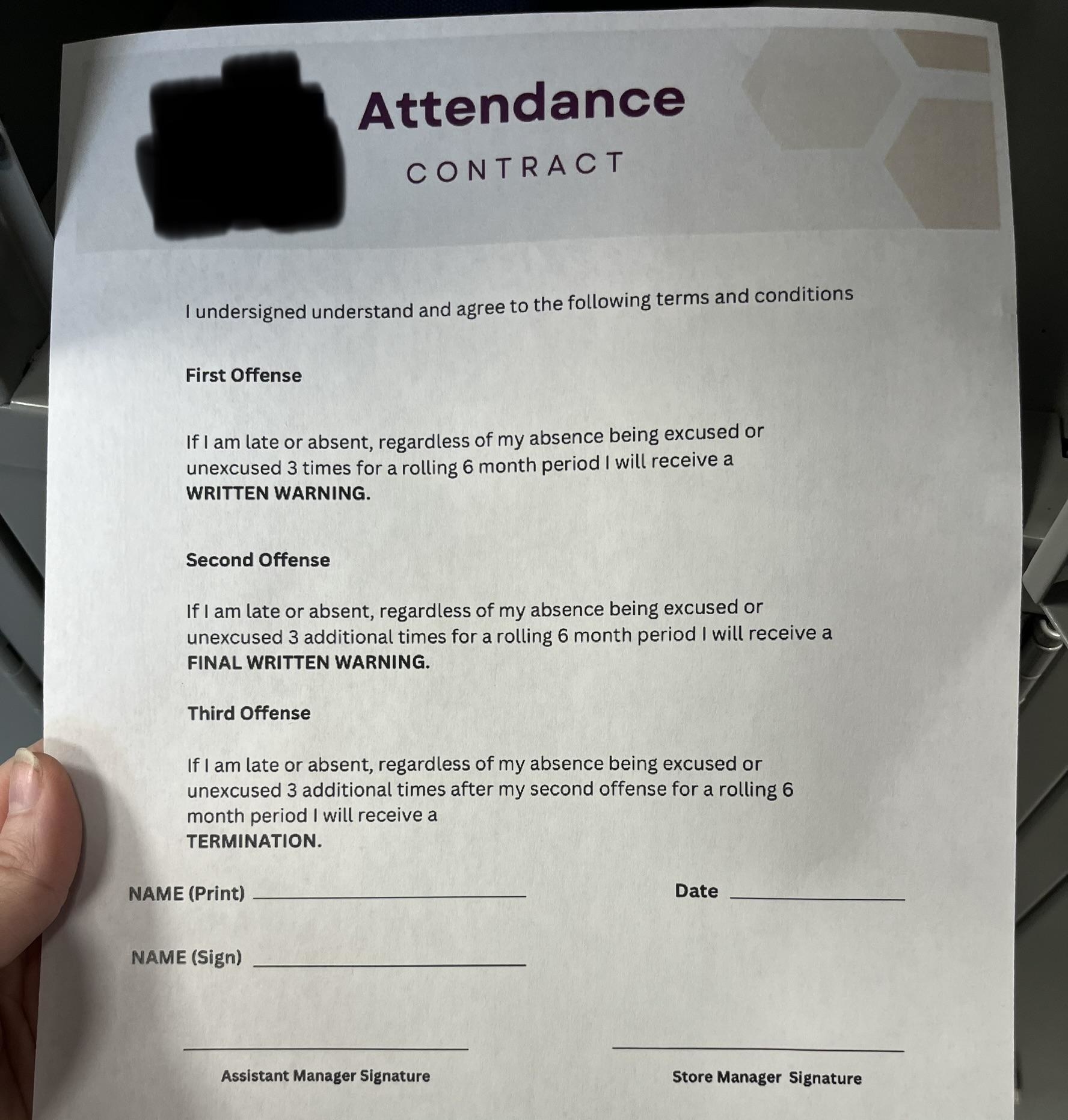 A contract for attendance