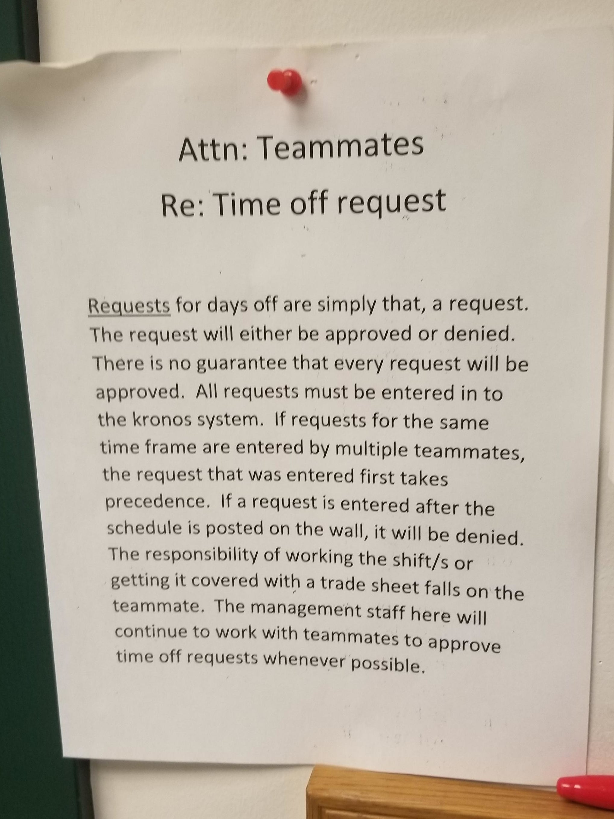&quot;Requests for days off are simply that, a request.&quot;