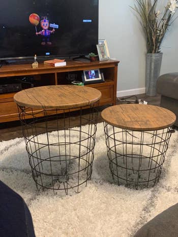 a different reviewer image of two Lavish Home Nesting End Tables with Storage in a customer's living room