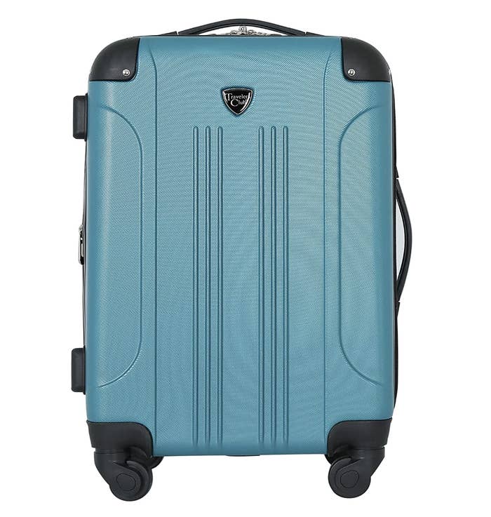 a roller carry on luggage against a blank background