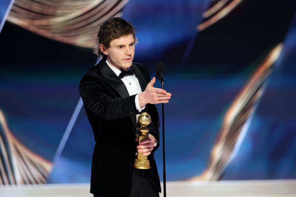 Evan Peters accepts the Best Actor in a Limited or Anthology Series or Television Film award